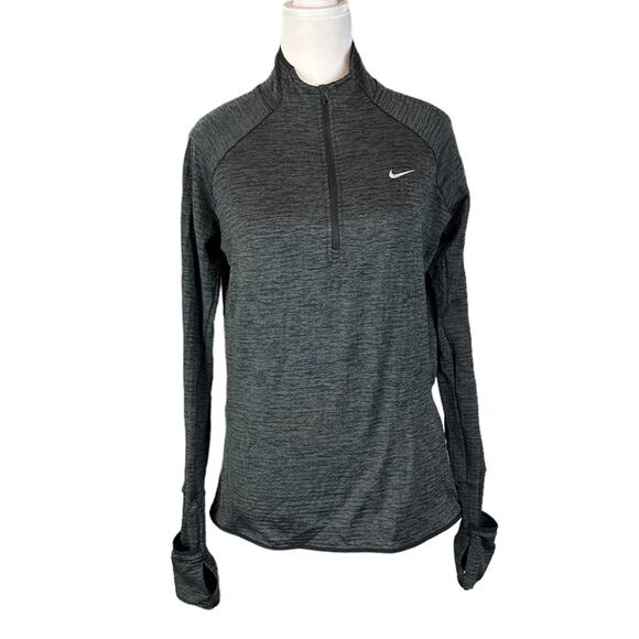 Nike Dri Fit Therma Sphere Running 1/4 Zip Pullover Sz Medium Gray Thumb Holes - Picture 1 of 11